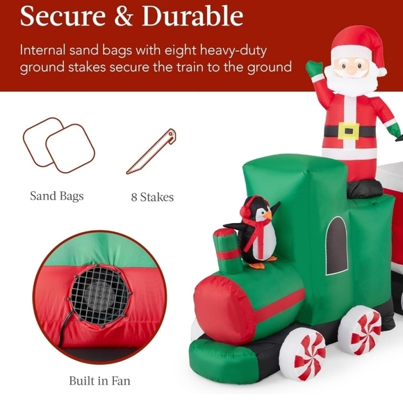 Christmas Train & Animated Santa 8.5 x 5ft Lighted Inflatable Holiday Decor Yard